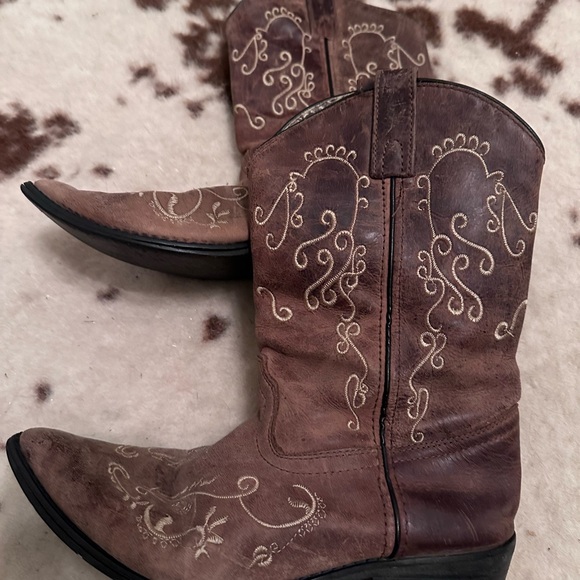 Smoky ladies sz 6 Cowboy Boots brown leather with white embroidery - Picture 3 of 12